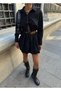 Parachute Fabric Balloon Skirt Front Tie Long Sleeve Crop Shirt Bottom Top Set Black Color