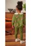 New Season Apron Collar Green Color Floral Printed Sweatshirt and Corduroy Tights Top and Bottom Set - 3