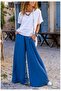 High Waist Indigo Blue Spanish Cut Long Trousers - Elastic Wide Leg