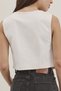 Ecru Color V-neck Body-fitting Crop Vest with Piping Closed Front Pocket and Button Front Cotton Fabric - 4