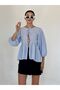 Blouse Bow-Detail Balloon-Sleeve Striped Poplin Women's Blouse - 2