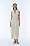 Halter Neck Slit Linen Dress Natural - 4