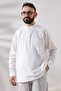 White Men's Relaxed Fit 3-Button Judge Collar Hajj and Umrah Linen Shirt - 2