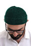 Green Folded Plain Pattern Winter Velvet Skullcap Hat - 5