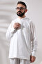 White Men's Relaxed Fit 3-Button Judge Collar Hajj and Umrah Linen Shirt - 3