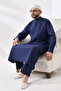 Navy Blue Çınar Dagron Fabric Men's Hajj Umrah Outfit Fistan Set - 5