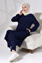 Women's Wrapped Fabric Hidden Zipper Double Suit Hajj Umrah Outfit Navy Blue - 6