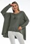 Women's Italian Khaki Crew Neck Loose Oversized Knit Blouse Tunic Sweater - 3