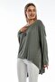 Women's Italian Khaki Crew Neck Loose Oversized Knit Blouse Tunic Sweater - 5