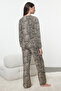 Multi Color Cotton Blend Leopard Pattern Rubber Detailed Knitted Pajamas Set Thmaw25Pt00110 - 5
