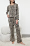 Multi Color Cotton Blend Leopard Pattern Rubber Detailed Knitted Pajamas Set Thmaw25Pt00110 - 2
