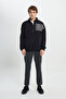 Men's Black Oversize Loose Cut Stand-Up Bato Collar Pocket Detailed Zipper Cold-Proof Fleece Sweatshirt - 2