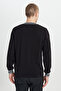 Men's Black Anti-pilling Sleeve and Collar Stripe Patterned Standard Fit Crew Neck Knitwear Sweater - 5