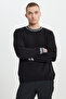 Men's Black Anti-pilling Sleeve and Collar Stripe Patterned Standard Fit Crew Neck Knitwear Sweater - 3