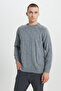 Men's Gray Standard Fit Normal Cut Crew Neck Jacquard Knitwear Sweater