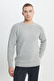 Men's Gray Melange Wool Standard Fit Regular Cut Crew Neck Knitwear Sweater