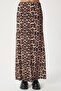 Women's Black Beige Leopard Patterned Long Woven Skirt Rc00155 - 7
