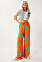 Women's Orange Blue Patterned Flowy Viscose Palazzo Trousers En00606 - 3