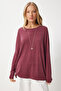 Women's Dusty Rose Crew Neck Bat Sleeve Knitted Blouse En00616 - 2