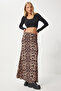Women's Black Beige Leopard Patterned Long Woven Skirt Rc00155 - 4