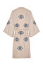 Kimono with Tassel Detail on the Sleeves and Eye Embroidery in Beige - 2
