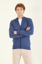 Men's Ribbed Stand Collar Zippered Cardigan Navy Blue - 3