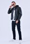Water And Windproof Black Men's Leather Jacket With Fur Lining Inside - 6