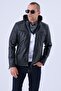 Water And Windproof Black Men's Leather Jacket With Fur Lining Inside - 5