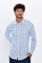 Men's Slim Fit Long sleeve Sleeve 100% Cotton Linen Texture Checked Shirt