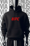 سويت شيرت أسود بغطاء للرأس مطبوع عليه 3 خيوط واسعة من الأمام والخلف من UFC - 2