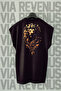 Lion Back Printed Zero Sleeve Black Sports Tshirt
