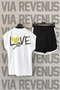 Love Tennis Back Printed White Zero Sleeve Sport Tshirt and Black Shorts Sport Set
