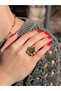 Natural Stone Green Agate Natural Stone Authentic Flower Model Women's Adjustable Ring - 2