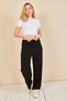 Women's Black Elastic Waist Wide Leg Loose Summer Trousers Aerobin-865829 - 4
