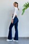 Flora Spanish Navy Blue Jeans High Waist Lycra Extra Stretchy Flare Jeans Denim Trousers - 2