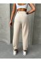 Women's Beige Pleated Button-Hem Trousers - 6
