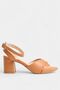 Tan Genuine Leather - Women's Ankle Strap Cross Strap Heeled Sandals