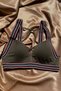 Sadie Khaki Heart Collar Colored Striped Paddeless Back Detailed Sports Bra - 4