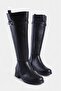 Black Side Zipper Rubber Sole Buckle Round Toe Women's Boots - 2