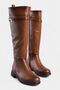Tan Color Side Zipper Rubber Sole Buckle Round Toe Women's Boots - 2