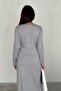 Women's Long Sleeve Long Modal Dress with Tie Front Detail - 2