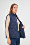 Women's Water And Windproof Onion Pattern Quilted Navy Blue Vest - 3