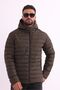 Men's Khaki Windproof Hood Portable Bag Fiber Filled Lightweight Sports Coat