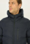 Men's Navy Blue Fiber Hooded Windproof Puffer Winter Jacket - 5