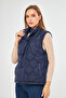 Women's Water And Windproof Onion Pattern Quilted Navy Blue Vest - 5
