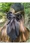 Black Women's Ribbon Hair Clip with Pearl Details - 2