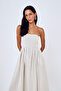 Strapless Detailed Long Linen Dress Natural - 3