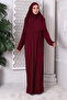 One Piece Practical Hijab Robe Prayer Dress 8015 Burgundy