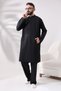 Men's Hajj and Umrah Clothes Double Bottom Top Afghan Suit Black - 3