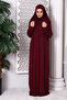 One Piece Practical Hijab Robe Prayer Dress 8015 Burgundy - 4